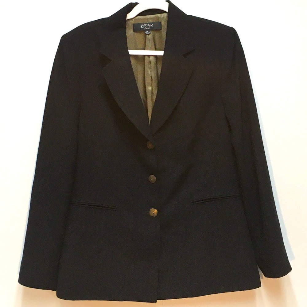 Kasper Suit Blazer 14 Black Gold Bronze Office Professional Workwear Business